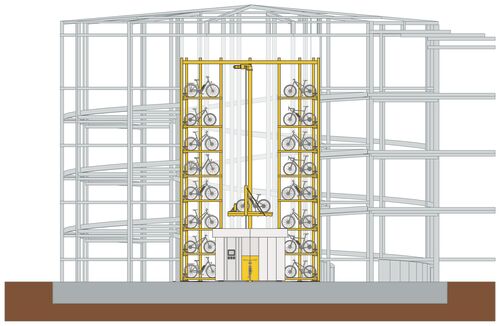 The illustration shows the arrangement of the parking spaces in a parking system as a cross-section