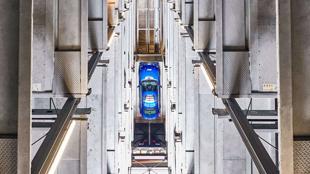Top view of the stacked levels of a car parking system