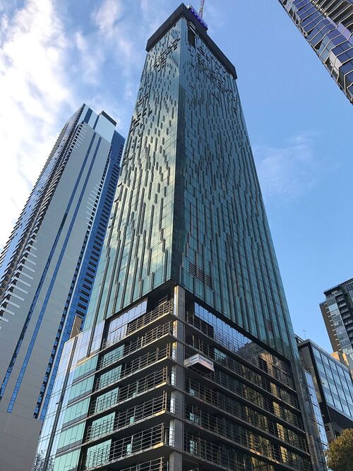 Exterior view of the Skytower Victoria One building in Melbourne