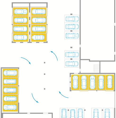 Diagram showing the layout of the parking systems in the underground car park