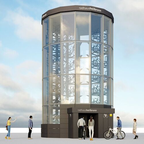 Rendering of a bicycle parking tower
