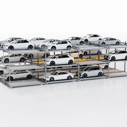 The visualisation shows the arrangement of cars in a parking system