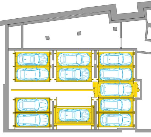 The diagram shows the arrangement of the cars in a parking system