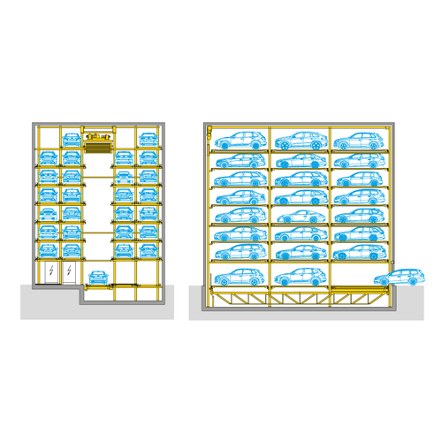 The diagram shows the arrangement of cars in a parking system