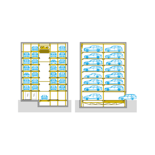 The diagram shows the arrangement of cars in a parking system