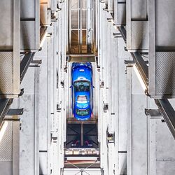 Top view of the stacked levels of a car parking system