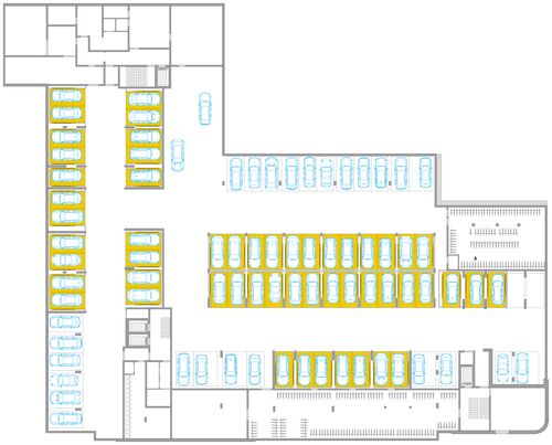 Overview graphic showing the layout of the parking systems in the underground car park