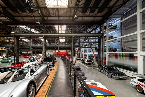 A general view of the museum hall with the cars