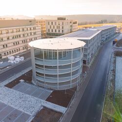Aerial view of the multi-storey car park at the Calw Health Campus