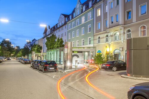 Entrance to a parking system on Donnersbergerstraße in Munich