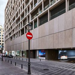A building in Madrid with the entrance to the underground car park