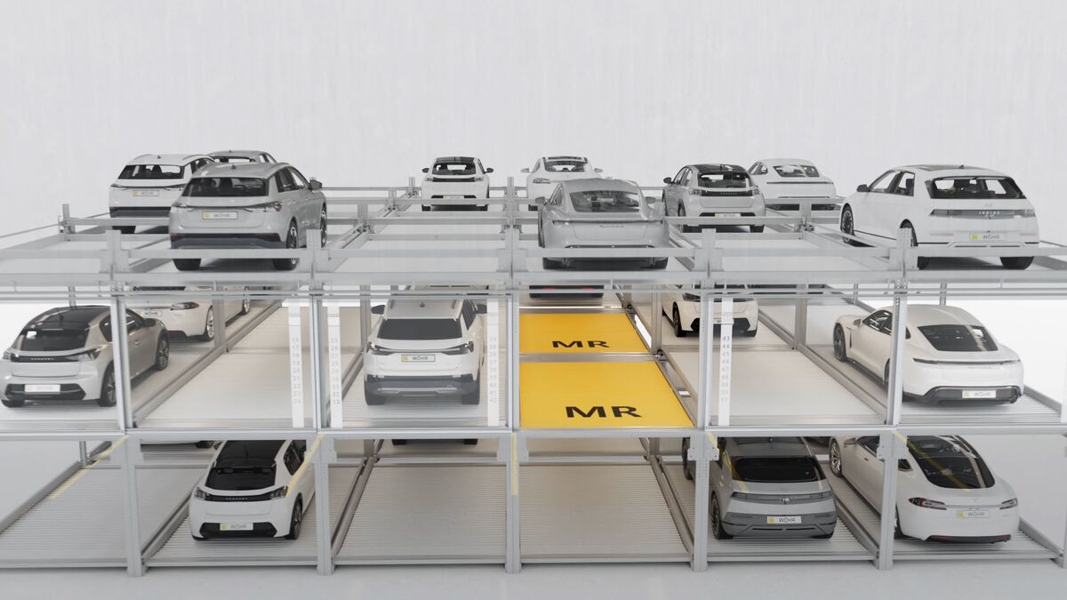 The visualisation shows the arrangement of cars in a parking system