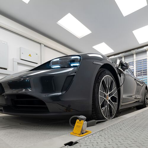 The car is on a parking platform