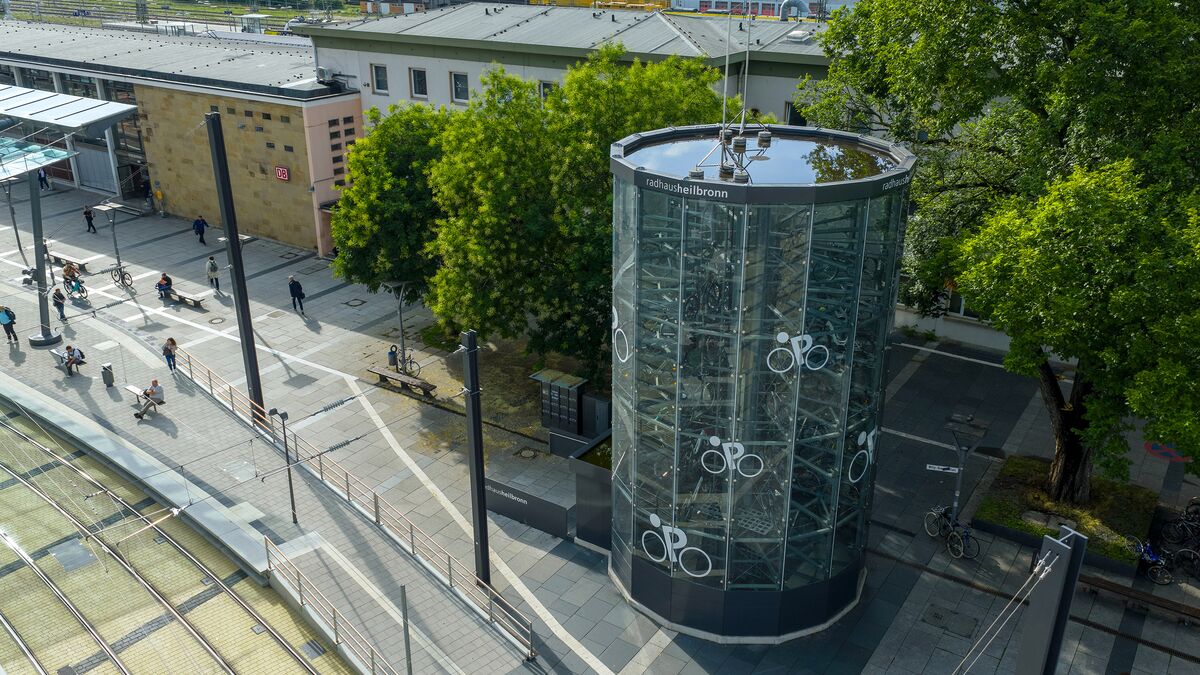 Aerial view of the Bikesafe at Heilbronn Central Station