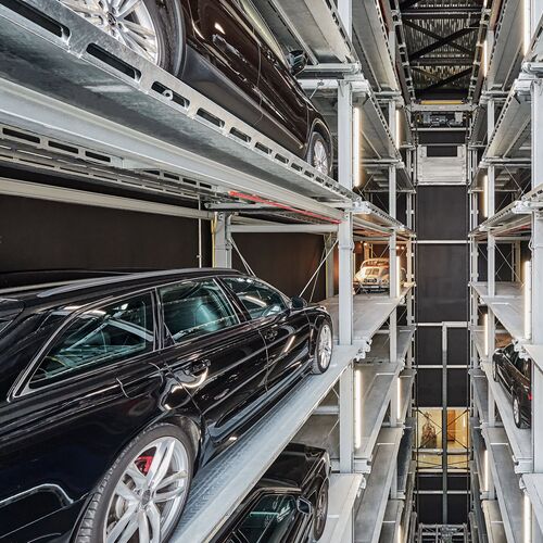 Overview of a car parking system with parked vehicles