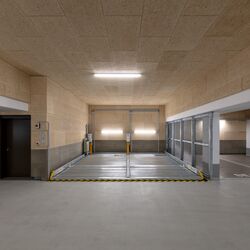 A recessed car parking system in an underground car park