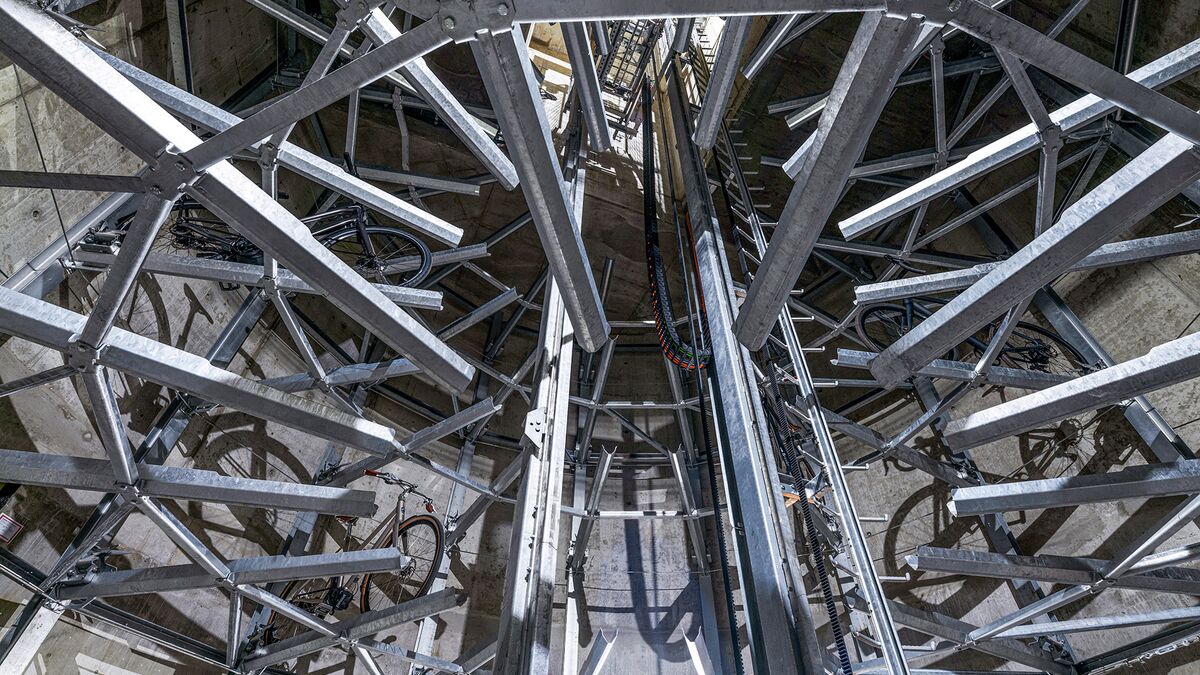 Bicycle rails inside an automatic bicycle parking system