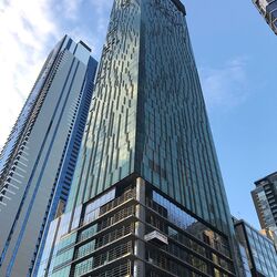 Exterior view of the Skytower Victoria One building in Melbourne