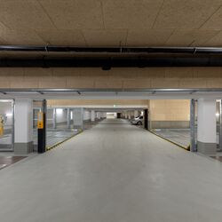 Overview of an underground car park with parking systems