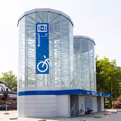 Side view of an automatic bicycle parking system