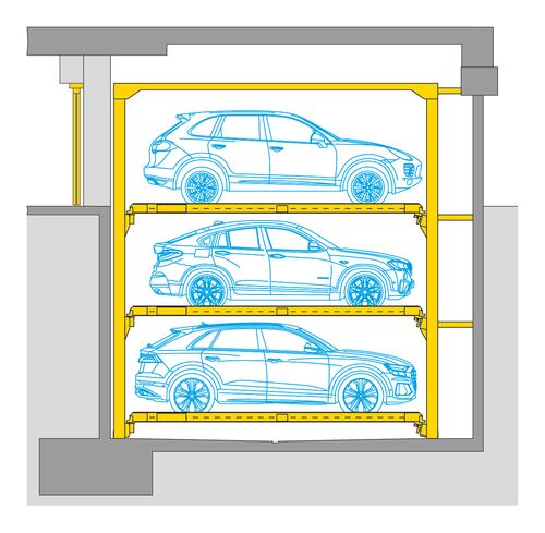 The diagram shows the arrangement of cars in a parking system