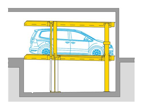 The diagram shows the arrangement of cars in a parking system