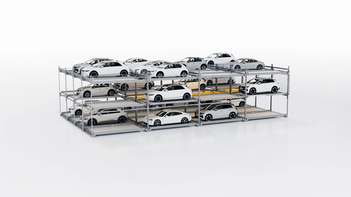 The visualisation shows the arrangement of cars in a parking system
