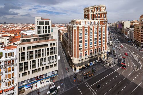 Aerial view of the Gran Via Capital building in Madrid