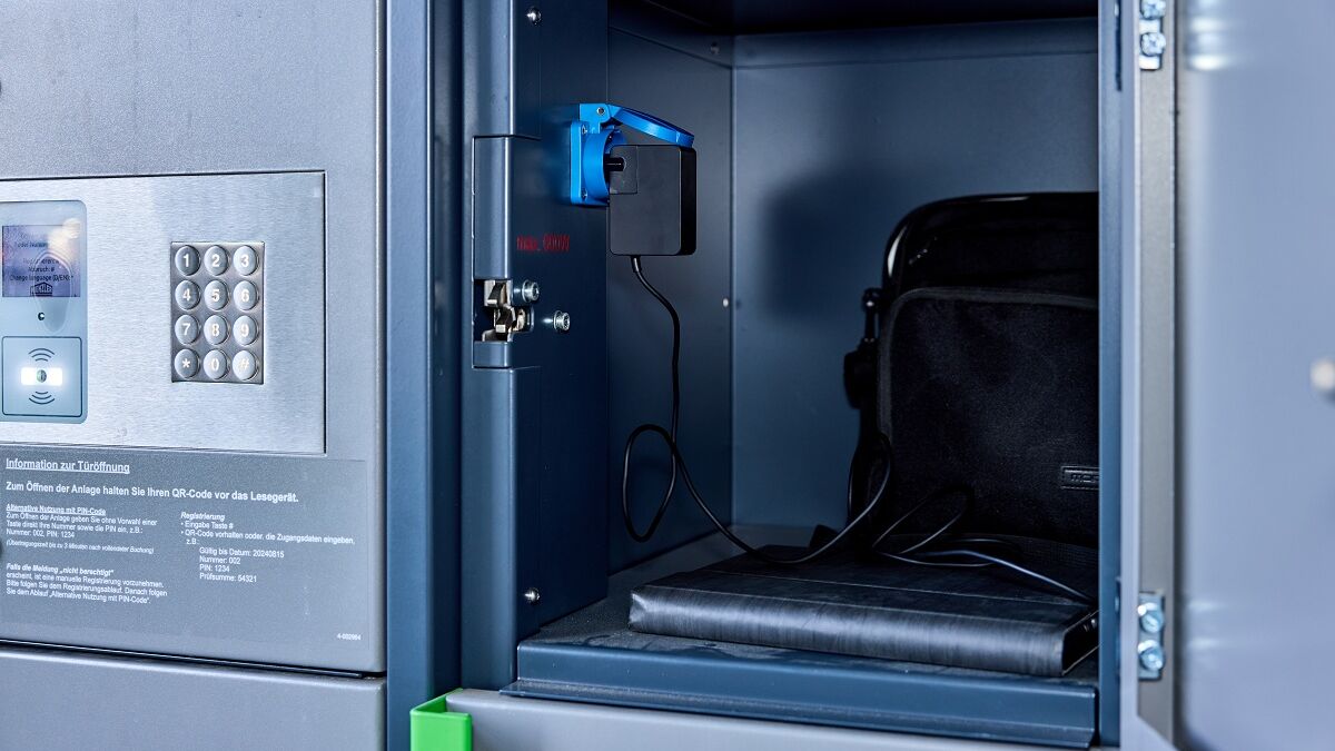 Open locker with a power socket
