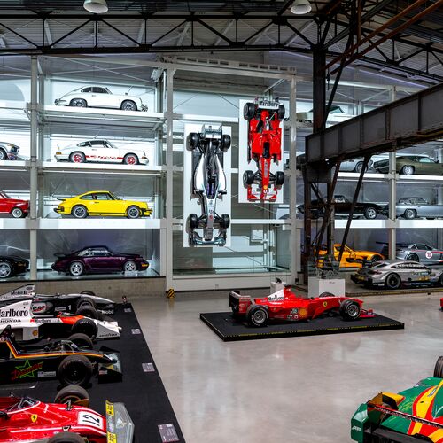 Cars are parked in a rack storage system