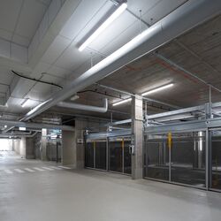 Entrance area to the underground car park with the parking systems