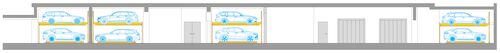 Graphic showing the layout of the parking systems stacked one above the other in the underground car park