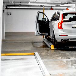 Car parked on a parking platform