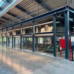 Side view of a semi-automatic parking system in the museum