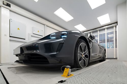 The car is on a parking platform