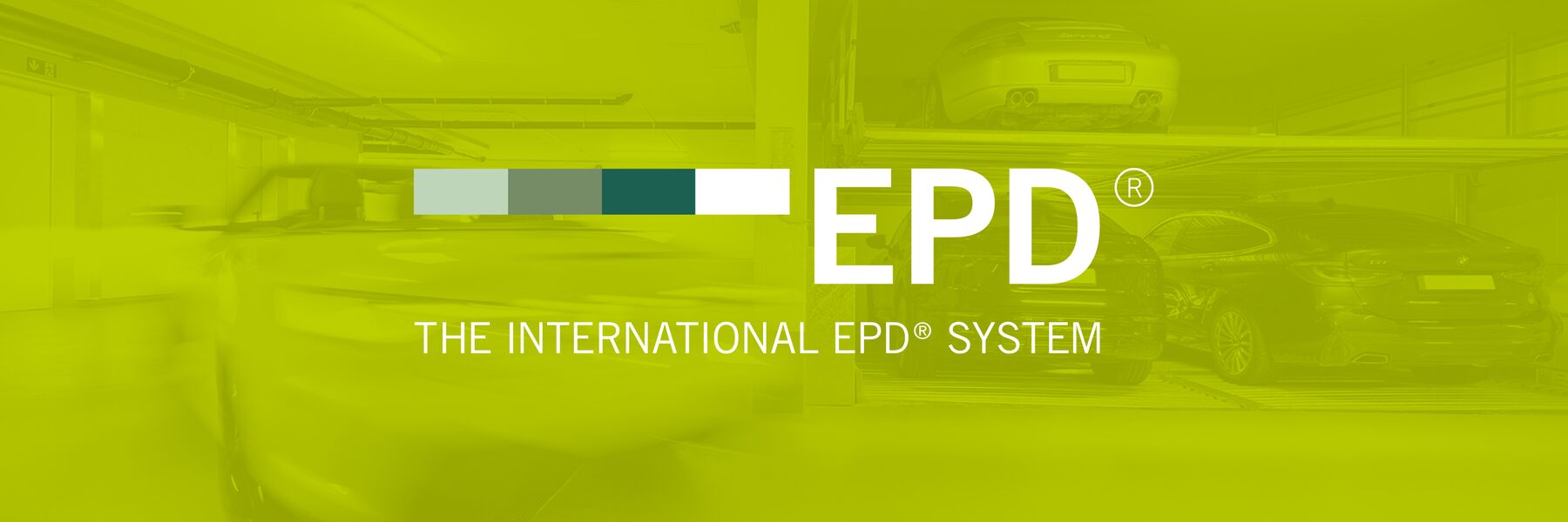 Logo of the EPD certificate with a parking system in the background
