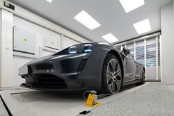 The car is on a parking platform
