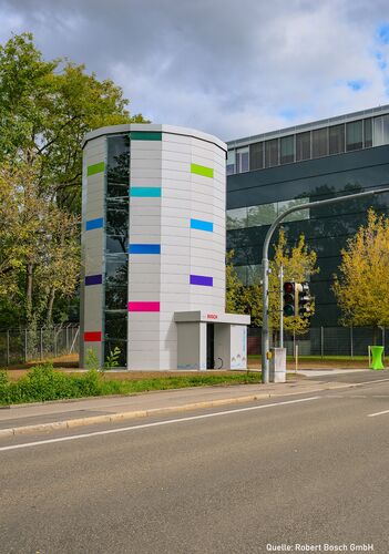 Exterior view of a bicycle parking tower