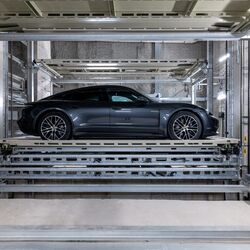 Side view of a car on an automated parking system