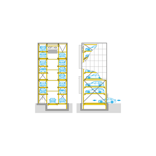 The diagram shows the arrangement of cars in a parking system