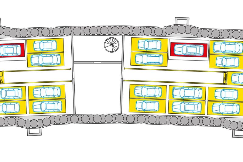 Diagram showing the layout of the parking systems in the underground car park
