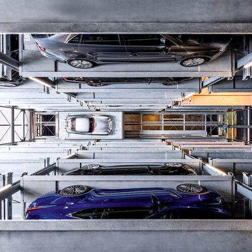 Top view of the various levels of a car parking system