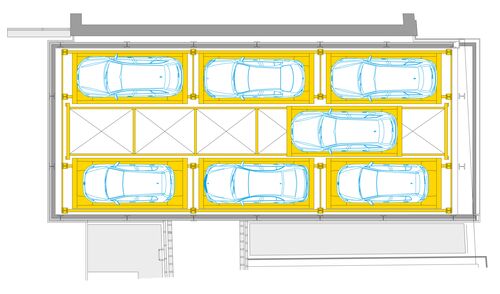 The diagram shows the layout of the parking spaces on the parking level of a parking system