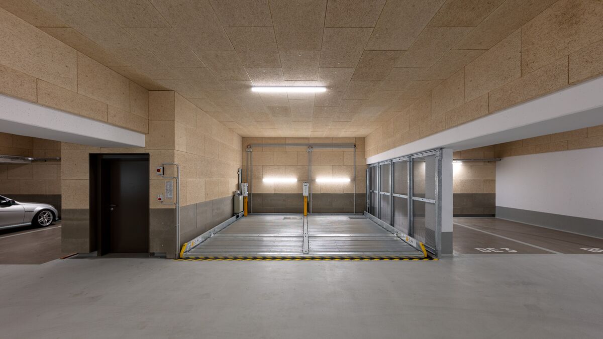 A recessed car parking system in an underground car park